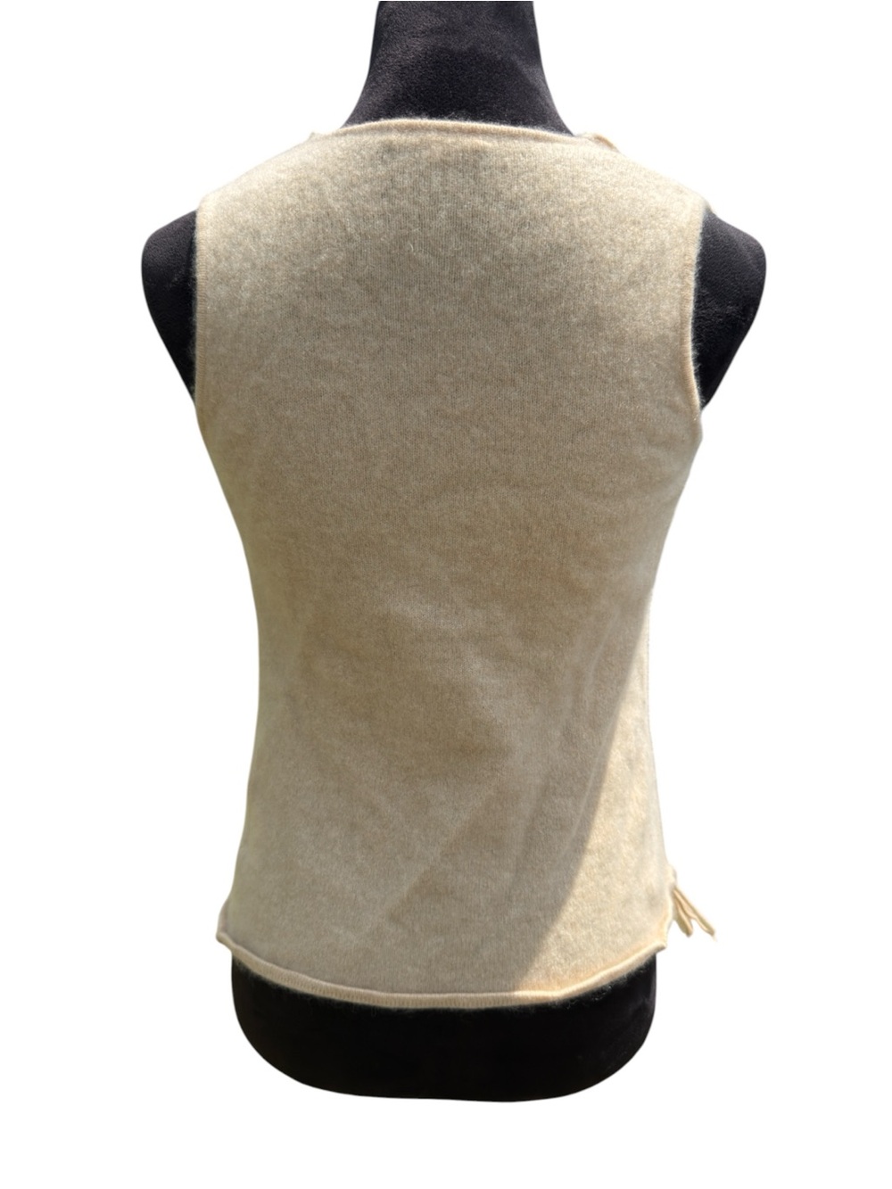 Minnie Rose 100% Cashmere Fringe Vest XS Cream Oatmeal Quiet Luxury Boho - Picture 5 of 10
